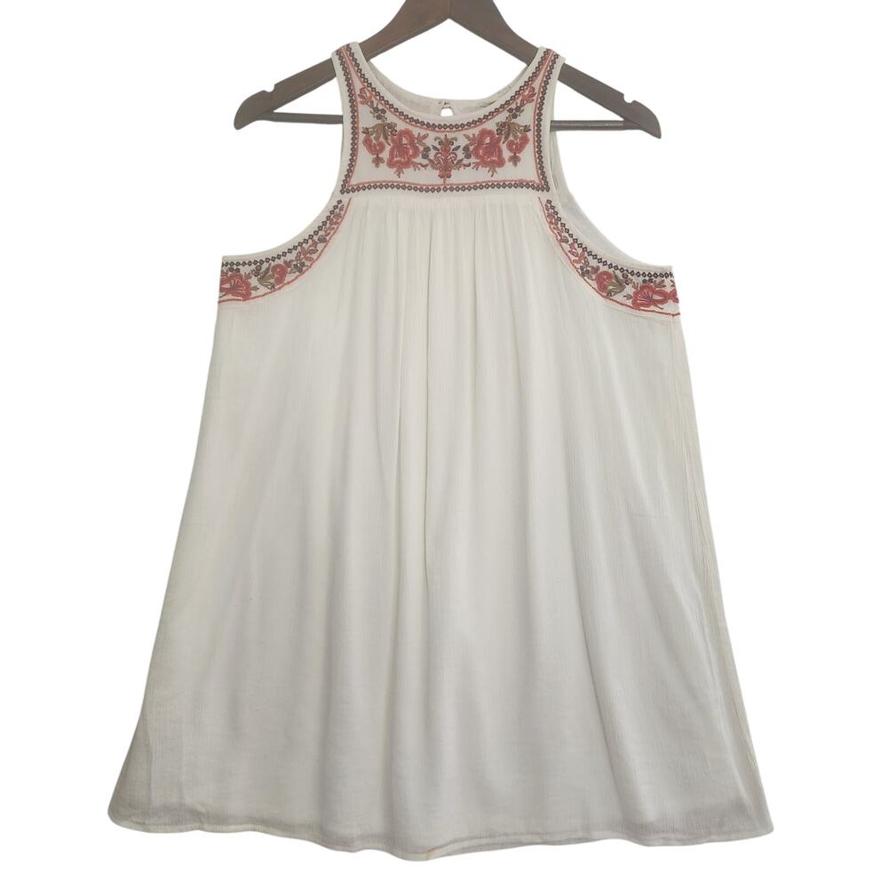 Sun & Shadow WMNS White Sleeveless Embroidered Trim Mini Dress SZ XS Lined EUC